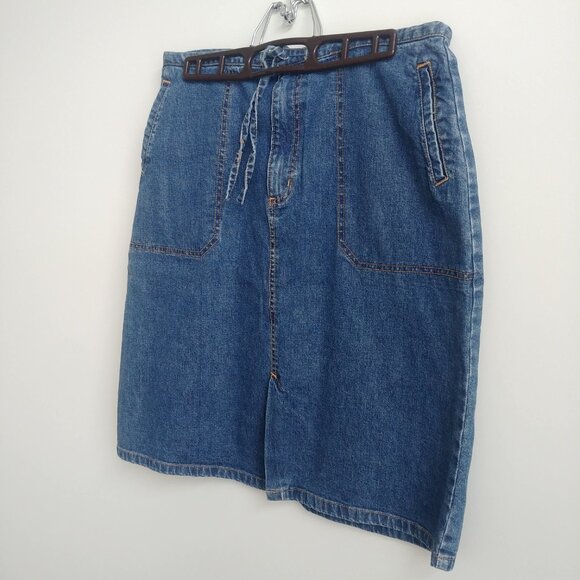 Cherokee 98% cotton denim blue jean skirt tie waist front slit pockets 10 - Picture 3 of 12